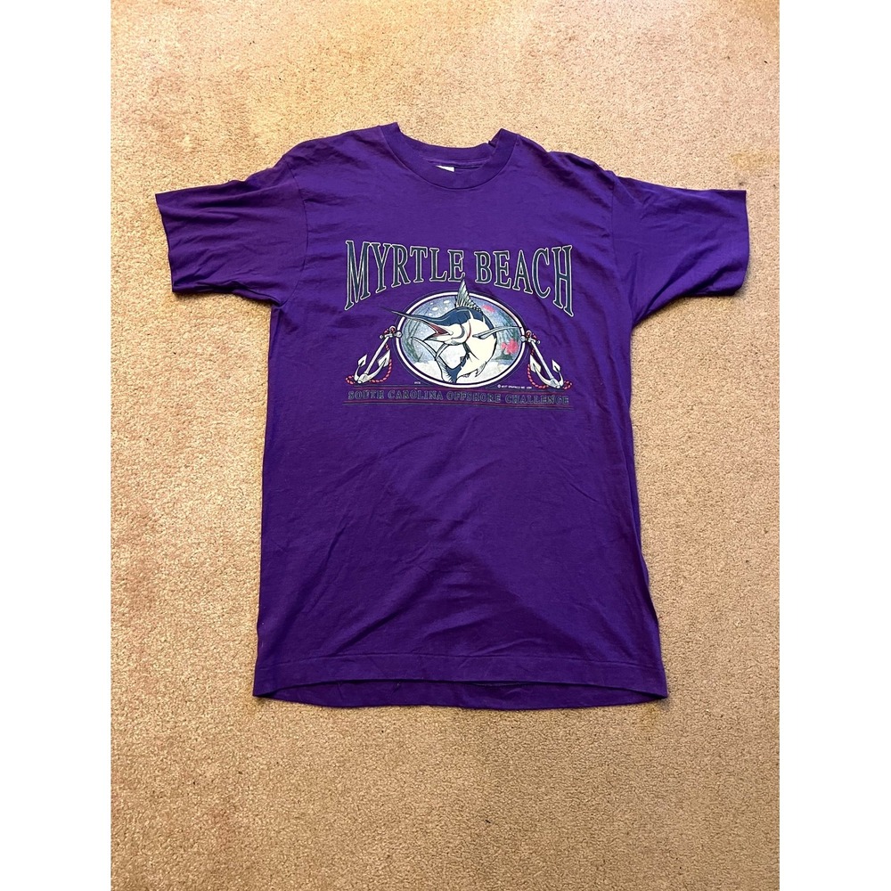 VTG Fruit of the Loom Myrtle Beach South Carolina Dolphin T-Shirt Men's M Purple